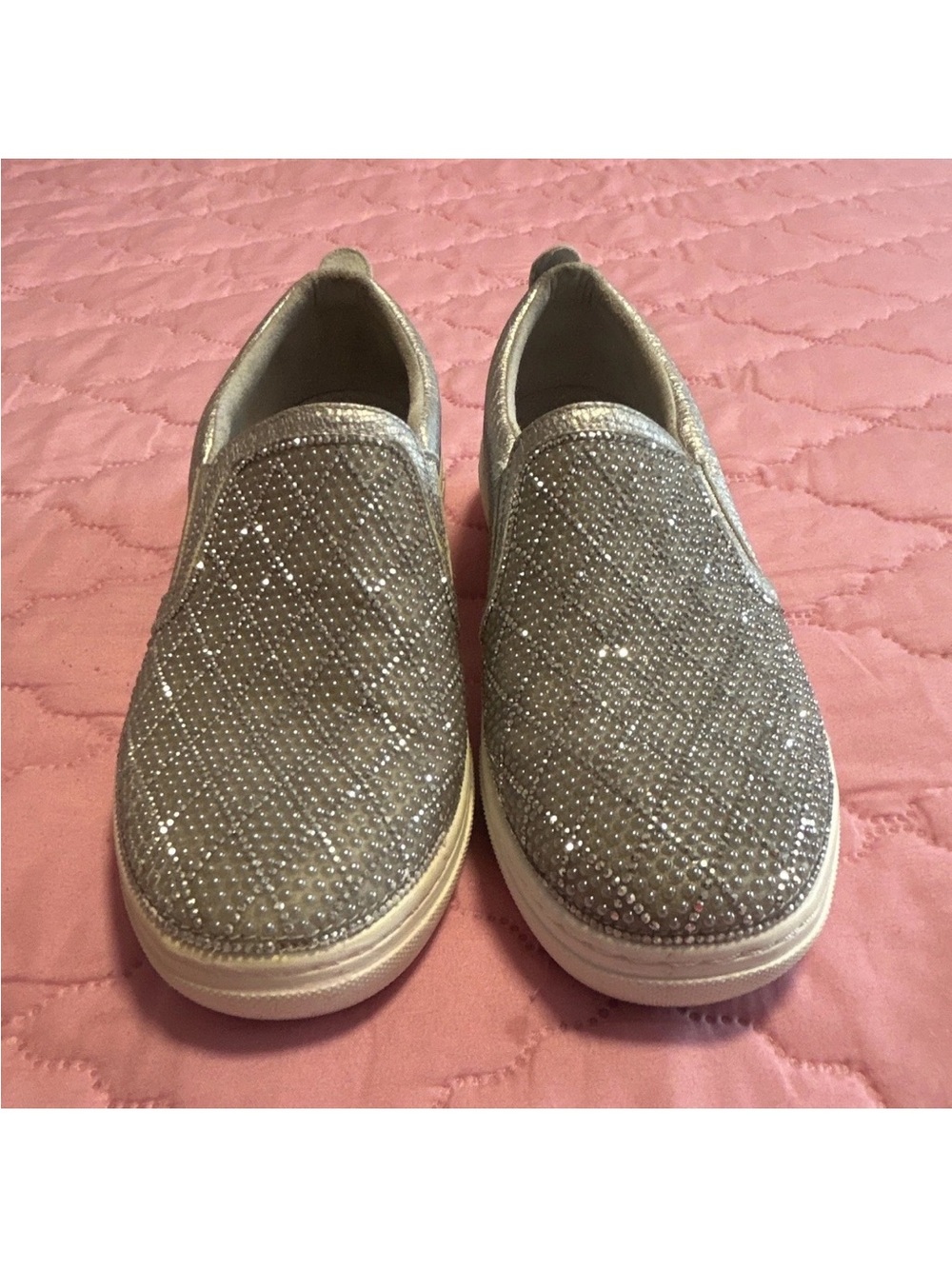 Skechers Slip-On Glitter Rhinestone Sneakers - Silver